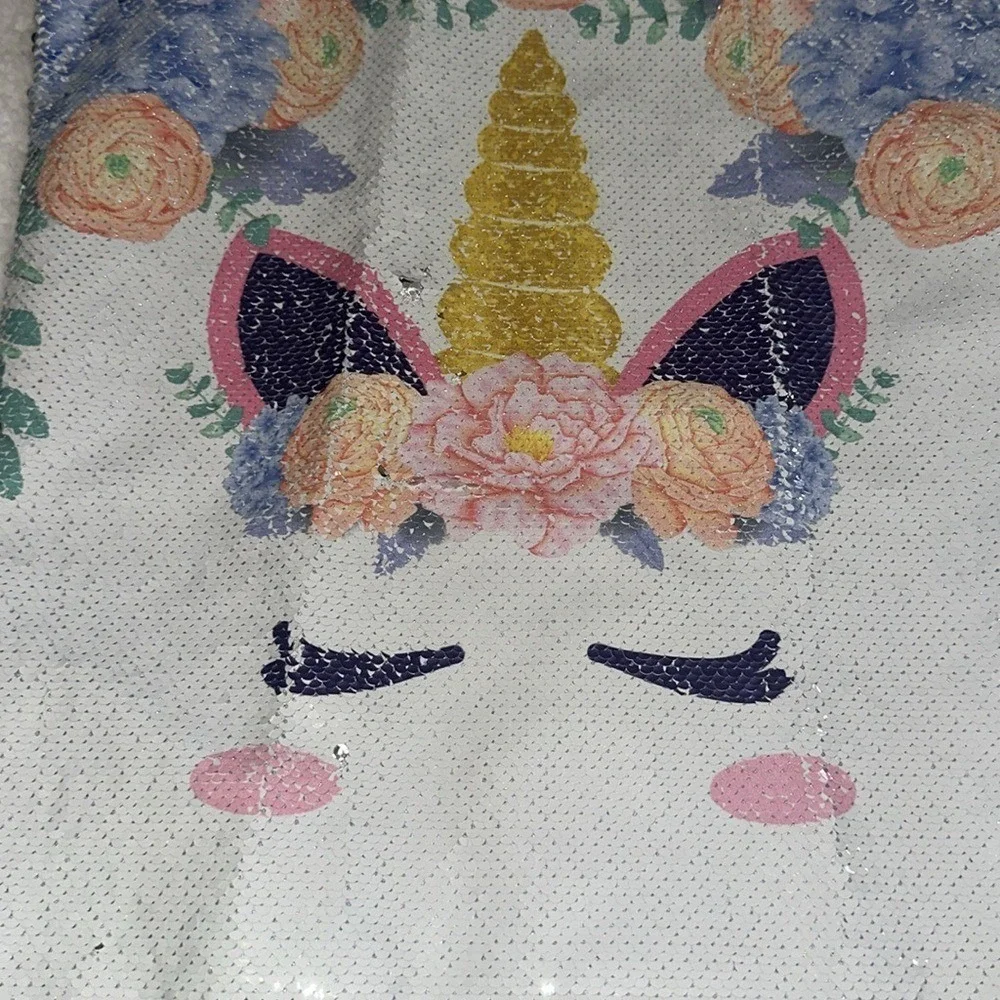 Unicorn Reversible Sequin Pillow Cover Floral Gold Horn White Sparkle Sham 15x15